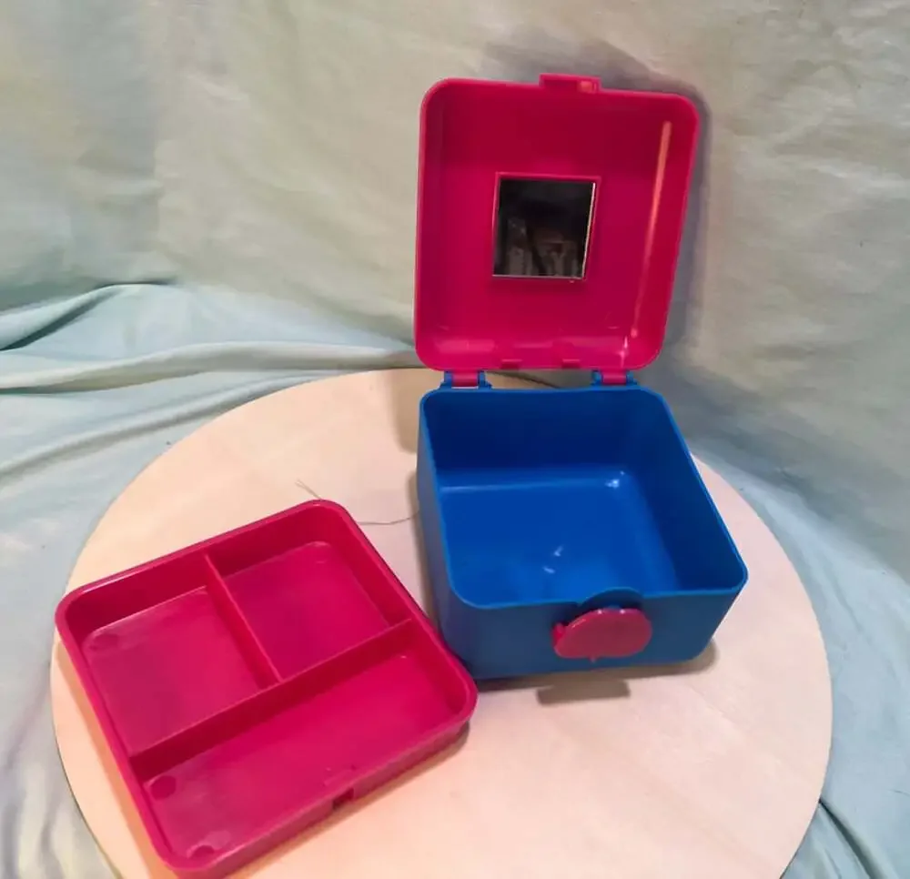 Vintage 90s Blue and Pink Storage Box with Mirror